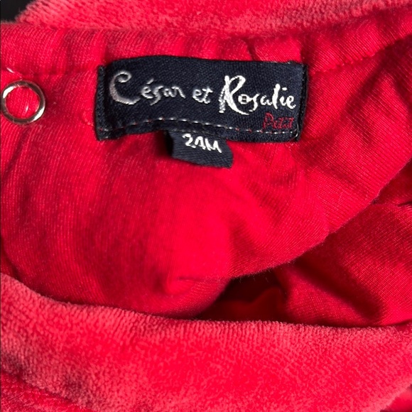 🐣 24M Red Velour Chunky Sweater Embroidered Ducks Collar Pocket Long Sleeve - Picture 9 of 13